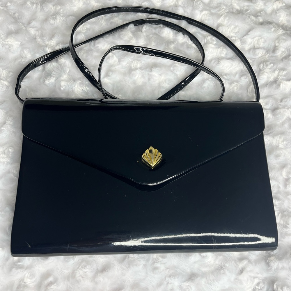 Black Patent Leather clutch with strap